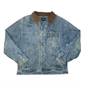 Vintage Tommy Hilfiger Blue Denim Trucker Quilted Lined Jacket Corduroy Collar M